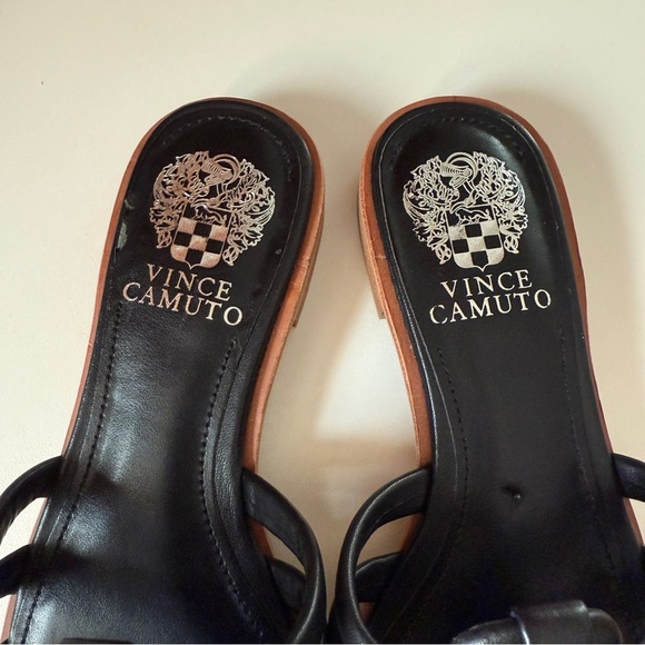 Vince Camuto Cresetia Black Leather Woven Slip-On Sandals Block Heel - Picture 5 of 7